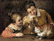 Annibale Carracci Two Children Teasing a Cat oil painting